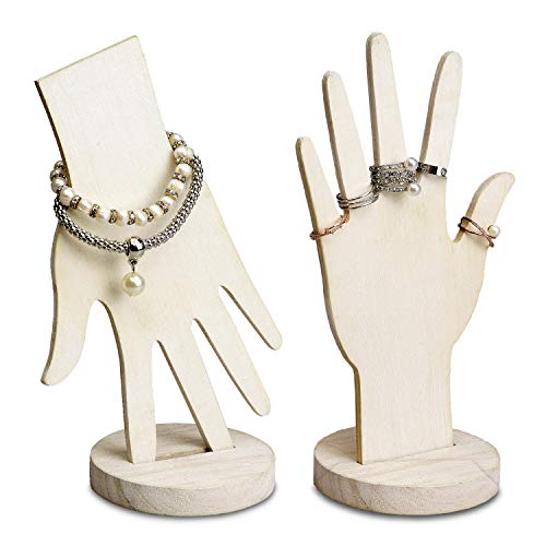 MOOCA 6 Pcs Wooden Hand Form Jewelry Display Set, 2 Way Design for Wall Hanging or Standalone Mannequin Finger Hand Display, Wash White Color MOOCA
