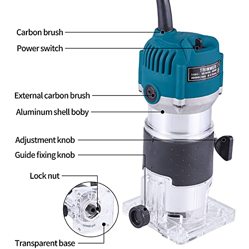 Wood Router,Router Tool Wood Trimmer Router Electric Hand Trimmer Laminate Milling Engraving Hand Machine Joiner Tool Electric for Slotting Trimming QDCITT