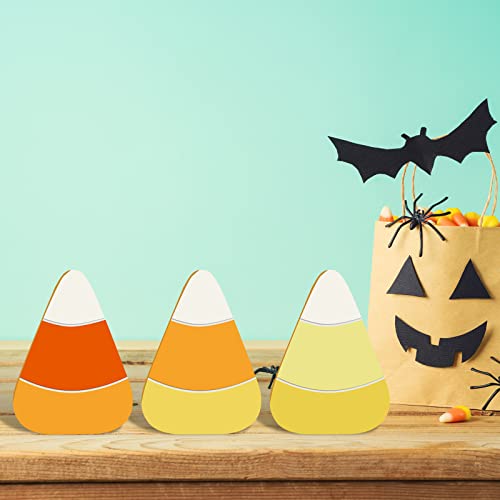 Whaline 10Pcs Halloween Wooden Candy Corn Cutouts with Line Blank Candy Corn Unfinished Table Wooden Signs for Halloween Home Kitchen Office Table Whaline