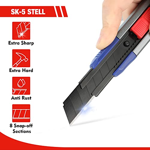 WORKPRO 18mm Retractable Utility Knife, Heavy Duty Aluminum Alloy Snap-off Box Cutter with 10PC SK5 Steel Sharp Blades for Cartons, Cardboard and WORKPRO