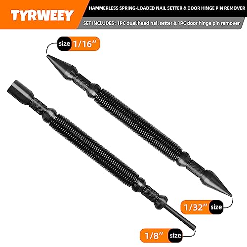 TYRWEEY 2-Piece Nail Setter Dual Head Nail Set, Dual Head Nail Setter & Hinge Pin Remover Punch Set, Nail Setter Features 1/32-in, 1/16-in, 1/8-in TYRWEEY
