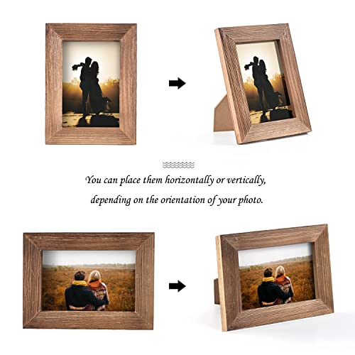 Wood Picture Frame 4x6 Brown Retro Photo Frames with Real Glass Solid Wooden Photo Frame Standing for Tabletop Hanging Wall Farmhouse Home Desk OKSQW