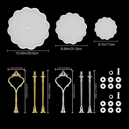 3 Tier Cake Stand Resin Tray Molds, Silicone Cake Stand Molds for Resin, Epoxy Resin Tiered Tray Mold, DIY Epoxy Resin Casting Mold with 6Pcs Crown MSDADA