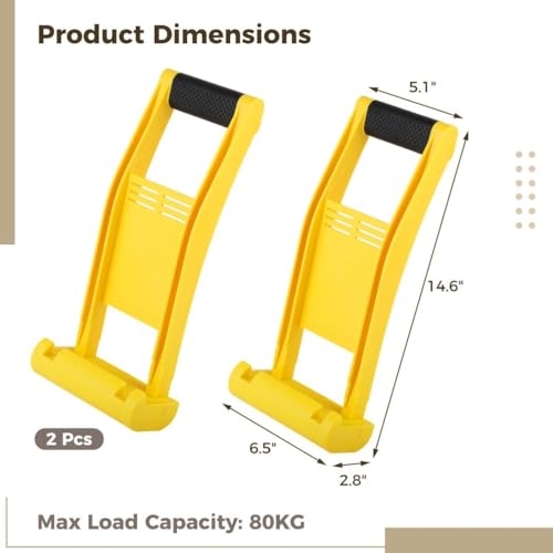 Homaisson 2 Pcs Plasterboard Carriers, Plastic Drywall Carrying Handles, Panel Carrier Tool with 80KG Load-Bearing Capacity, Non-slip Plywood Lifting Homaisson