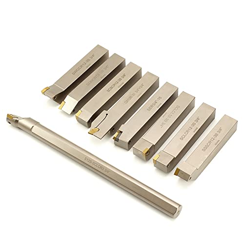 OSCARBIDE 3/4”Shank 9 Pieces/Set Indexable Nickel Plated Lathe Turning Tool Holder and Boring Bar,CNC Heavy Duty for Turning Grooving Threading Cut OSCARBIDE