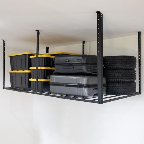 StoreYourBoard 4 x 8 Garage Storage Rack, Ceiling Shelf Overhead Organization, Heavy Duty Steel Platform Holds 700 lbs, 96 in. x 48 in. x 40 in. StoreYourBoard