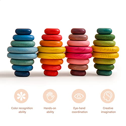 OESSUF 16PCs Stacking Rocks Wooden Stacking Toys Balancing Stacking Stones Wooden Stone Stacking Game for Toddler Wood Sorting Montessori Stacking OESSUF