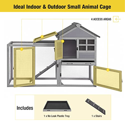 Aivituvin 51.6''L Rabbit Hutch Outdoor Chicken Coop Indoor Bunny Cage with Run,Guinea Pig House Pull Out Upper Tray (51.6" L x 25.2" W x 36.2" H, Aivituvin