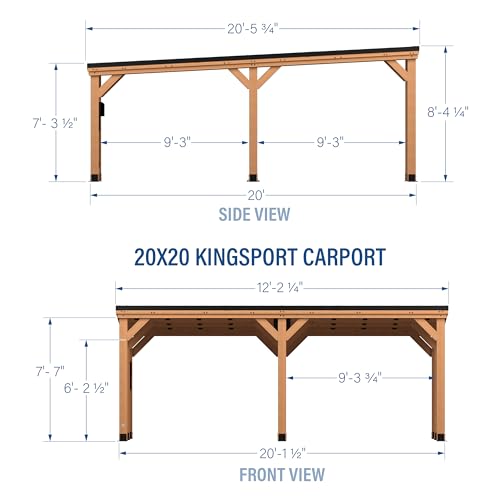 Backyard Discovery Kingsport 20 ft. x 20 ft. All Cedar Wooden Carport Gazebo with Hard Top Steel Roof Backyard Discovery