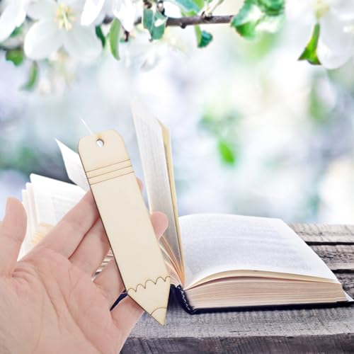 KALLORY Wood Blank Bookmarks DIY Wooden Craft Bookmark Unfinished Wood Cutouts Wood Shapes for Crafts Wood Bookmark Signs Unfinished Wood Crafts KALLORY