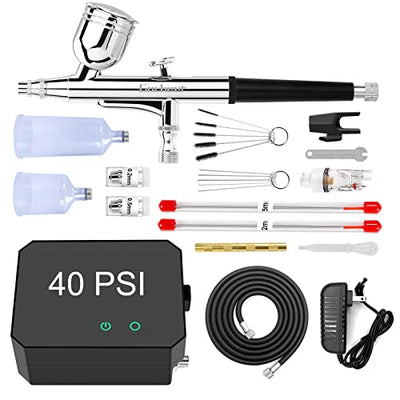Gocheer Upgraded 40PSI Airbrush Kit, Dual-Action Multi-Function Airbrush Set with Compressor for Painting Portable Air Brush Set for Cake Decoration