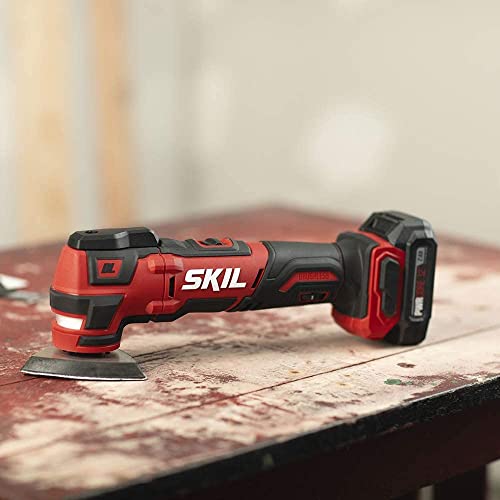 SKIL PWRCore 12 Brushless 12V Oscillating Tool Kit with 40pcs Accessories, Includes 2.0Ah Lithium Battery and PWRJump Charger - OS592702, Red Skil