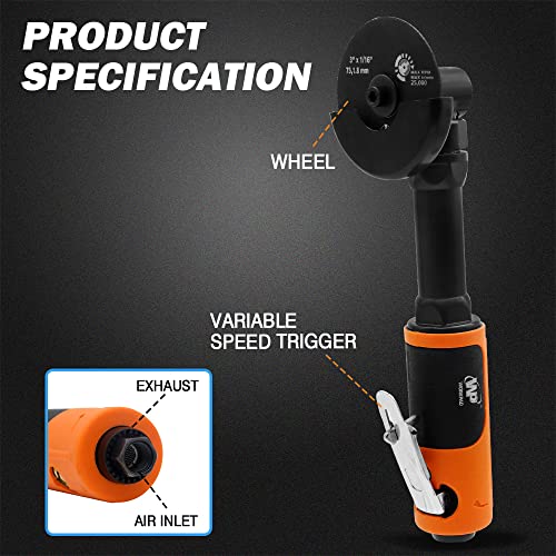 Air Cut off Tool, WP WORKPAD 3 inch Cut Off Tool with 5Pcs Die Grinder Cut Off Wheels,18000RPM, Pneumatic Cutting Machine Metal Sheet Cutter Tool Kit WP WORKPAD