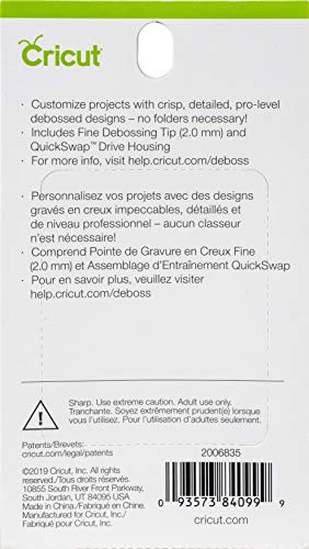 Cricut Fine Debossing Tip + QuickSwap Housing, Tip with Rolling Debossing Ball, Deboss Designs on Thick Foil, Cardstock & More, For Personalized Cricut