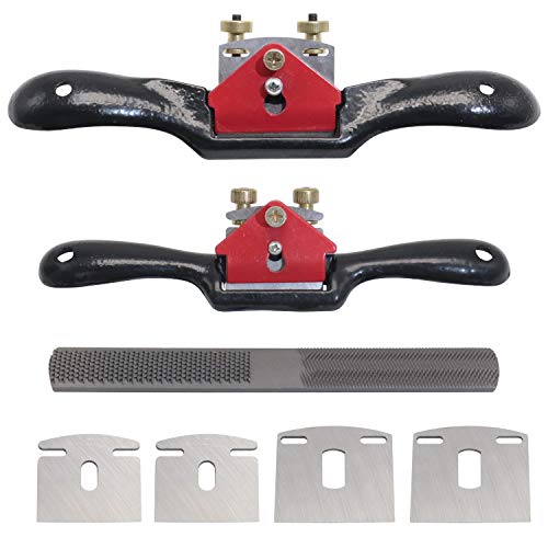 KOOTANS 2pcs 9" 10" Adjustable Spokeshave, with Replacement Blades and 4-Way Rasp File, Manual Planer with Flat Base, Perfect for Planing Trimming, KOOTANS