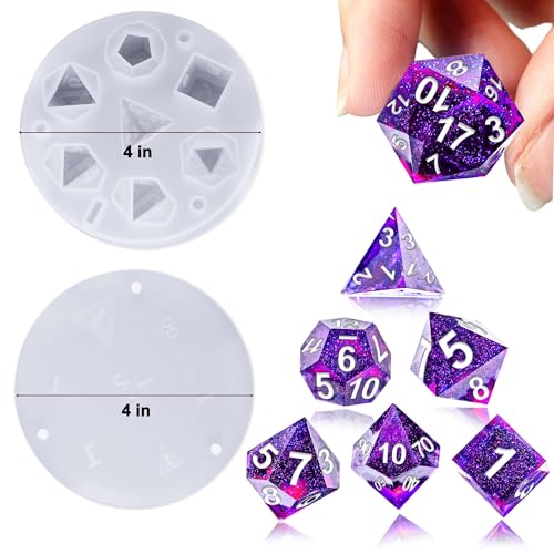 Juome Dice Resin Molds Silicone, DND Dice Silicone Molds for Epoxy Resin Casting with 7 Standard Stereoscopic Dice Cavities, Resin Mold for DIY Dices Juome