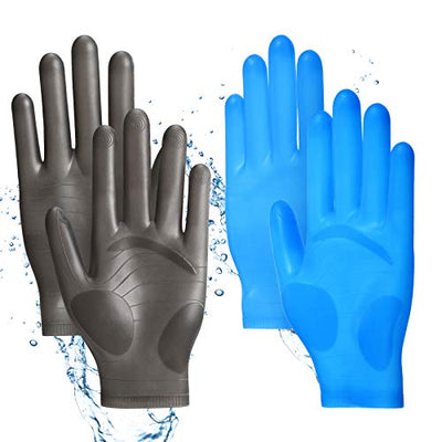 Patelai 2 Pairs Epoxy Gloves Silicone Gloves for Resin Reusable Safe Silicone Gloves for Crafts Jewelry Making Work DIY (Black, Blue)