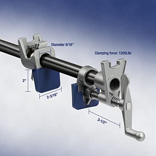 WORKPRO 2-Pack 3/4'' Pipe Clamps, Wood Gluing Pipe Clamp Set with H-shaped Feet, Lightweight Cast Aluminum Wood Clamps Quick Release for Woodworking, WORKPRO