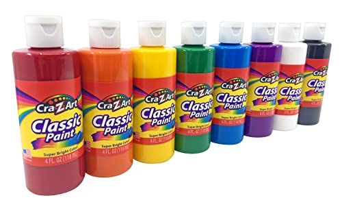 Cra-Z-art Washable Classic Paint Bulk Pack 8ct, Assorted Colors 4oz each bottle, 32oz Cra-Z-Art