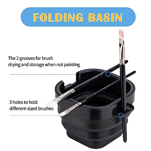 Falling in Art 16 Wells Paint Palette, Airtight Palette Storage Box with Lid and Folding Paint Brush Basin for Watercolor, Gouache and Acrylic Falling in Art