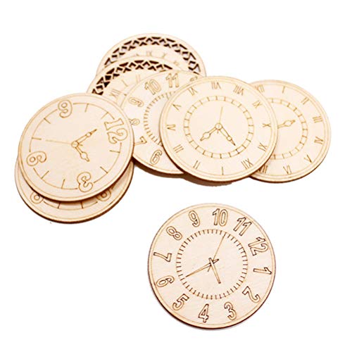 Amosfun Unfinished Wood Cutouts Natural Clock Wood Pieces for DIY Craft Decorations Children's Party Decoration 8 Pcs Amosfun