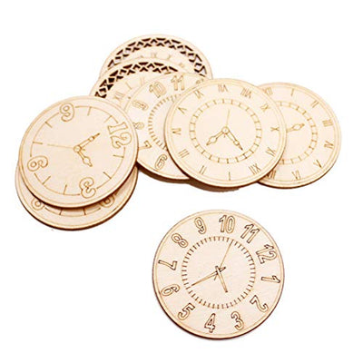Amosfun Unfinished Wood Cutouts Natural Clock Wood Pieces for DIY Craft Decorations Children's Party Decoration 8 Pcs
