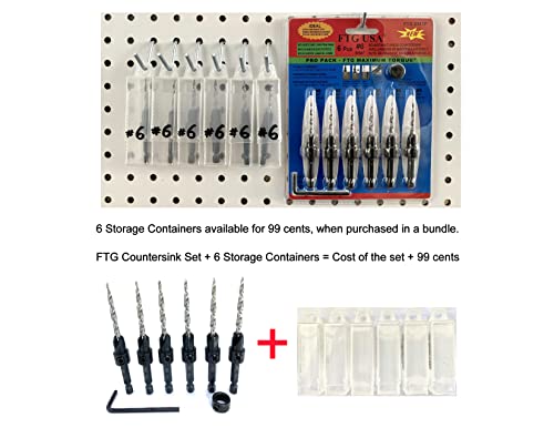 FTG USA Countersink Drill Bit Set 6 Pc #6 (9/64") Wood Countersink Drill Bit Pro Pack Countersink Set, Tapered Countersink Bit, 1 Stop Collar, Hex - WoodArtSupply