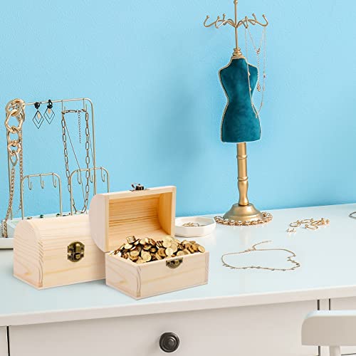ADXCO 4 Pieces Unfinished Wood Treasure Chest Pine Wood Box with Hinged Lid Wooden Mini Treasure Box for DIY Crafts Art Hobbies Projects Jewelry Gift ADXCO