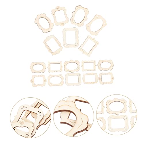 Operitacx 20pcs Small Photo Frame Wooden Shapes to Paint Blank Graffiti Cutouts Unfinished Wood Slices Undyed Photo Frame Pendants Wooden Picture Operitacx