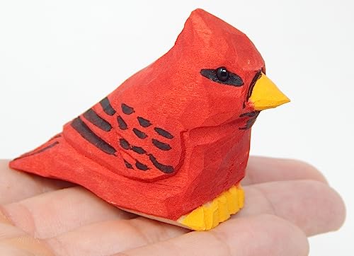 Selsela Cardinal Wood Red Bird Figurine Miniature Garden Statue Carving Home Decor Sculpture Small Animal