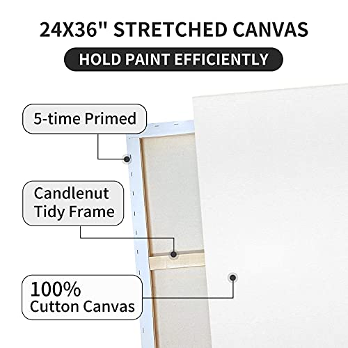 Pre Stretched Canvases for Painting 24x36 2 Pack Large Blank Canvas Boards for Acrylic Pouring and Oil Painting, 100% Cotton, 5-Time Gesso Primed JenJen Tradition