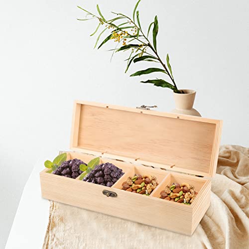 iplusmile Wooden Tea Bag Storage Box with Lid, 4 Compartments Tea Chest Organizer Box, Multipurpose Spice Packets Container for Living Rooms, iplusmile