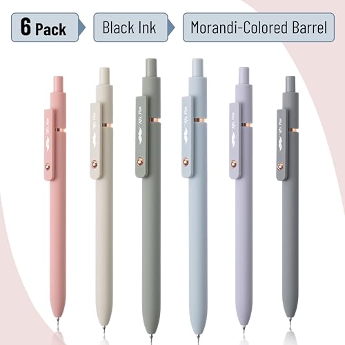 Mr. Pen- Retractable Gel Pens with Rose Gold Ring and Ball, 6 Pack, Morandi Barrels, Japanese Black Gel Pens, Fast Dry, Gel Pens Fine Point 0.5mm, Mr. Pen