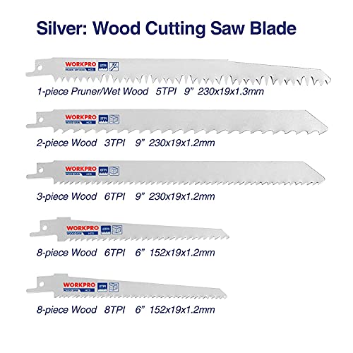WORKPRO 32-Piece Reciprocating Saw Blade Set - Metal/Woodcutting Saw Blades, Pruner Saw Blades with Organizer Pouch WORKPRO