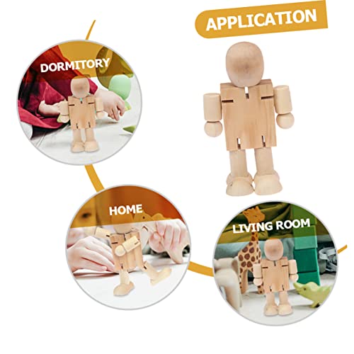 20 Pcs Wooden Robot Wood Educational Desktop Unpainted Peg People Unfinished Wooden Peg Doll Adjustable Wooden Figure Wood Human Figure Model DIY VILLCASE