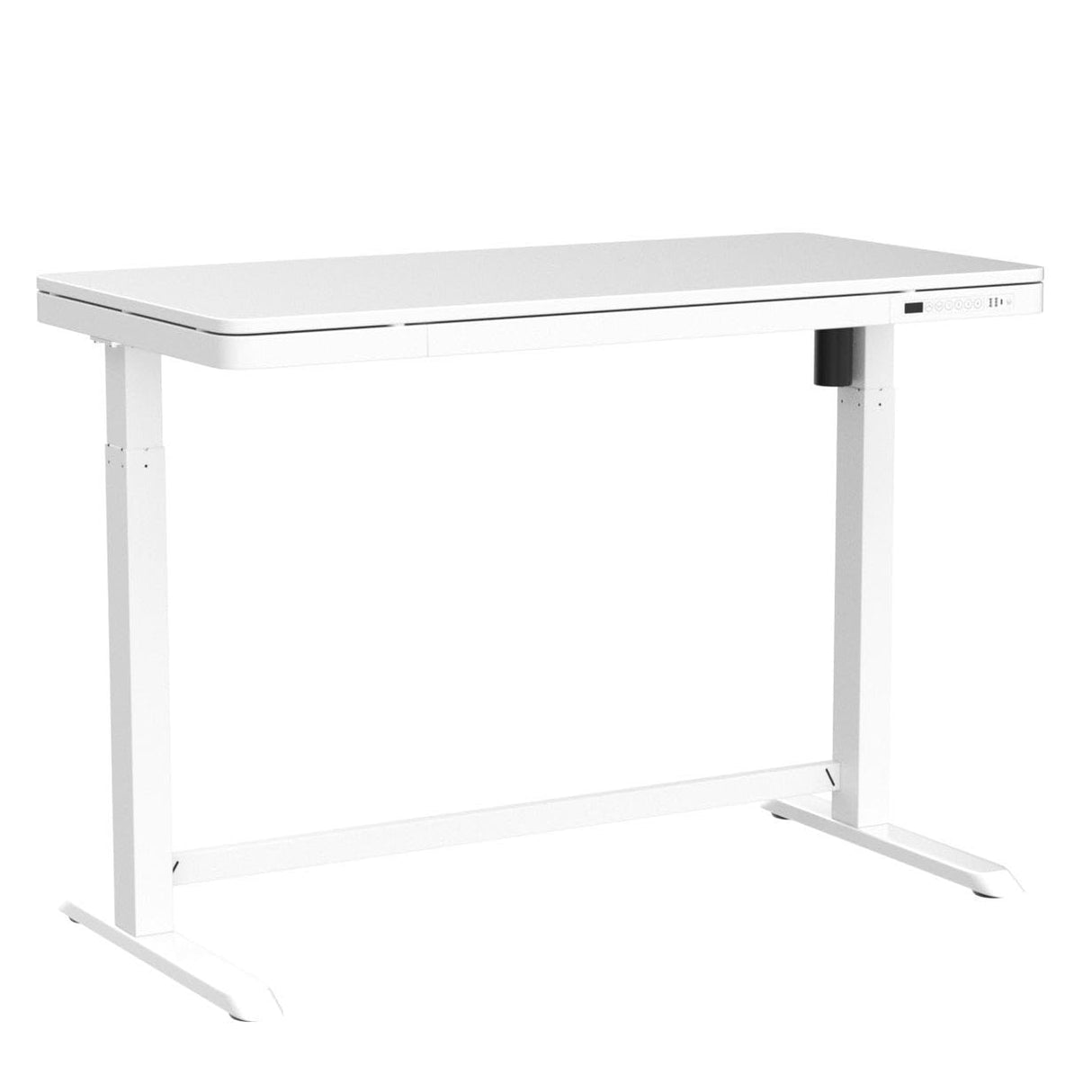 SANODESK Standing Desk with Drawer, Electric Height Adjustable Home Office Desk with Storage & USB Ports, 48 inch White Wood Tabletop/White Frame SANODESK