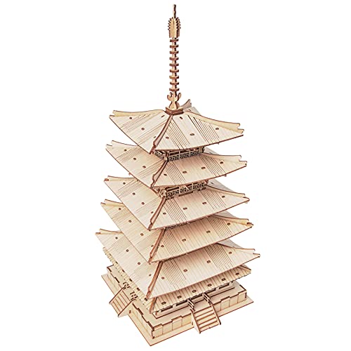 Rolife 3D Wooden Puzzles Temple Building Kit - 275PCS Japanese Five-storied Pagoda 13" Model Craft Kits for Adults/Boys/Girls Rolife
