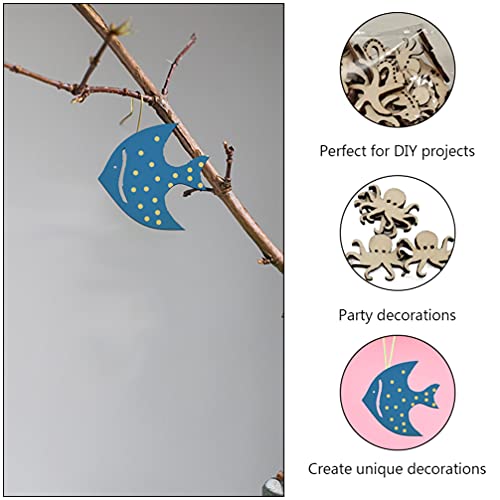 TOYANDONA 50Pcs Unfinished Wooden Cutouts Ocean Animals Wooden Paint Crafts for Kids Home Decor Ornament DIY Craft Art Project Octopus Shark Whale TOYANDONA