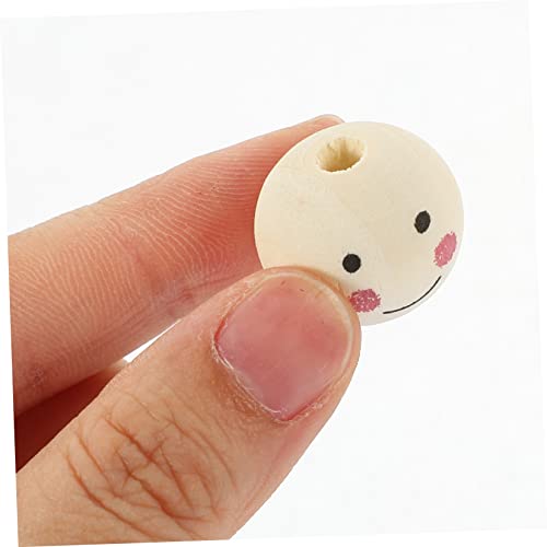 KALLORY 20pcs Doll Wooden Beads Wood Round Beads Wooden Balls Unfinished Wood Beads Jewelry Making Beads Smiling Face Bead Jewels Wooden Beads for KALLORY