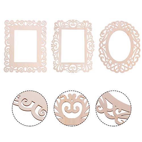Healifty 6pcs Hollow Window Grille Pendant Wood Mirror Shape Cutout Blank Wood Cutout Blank Wood Ornament Home Decor Mini Craft Unfinished Wooden Healifty