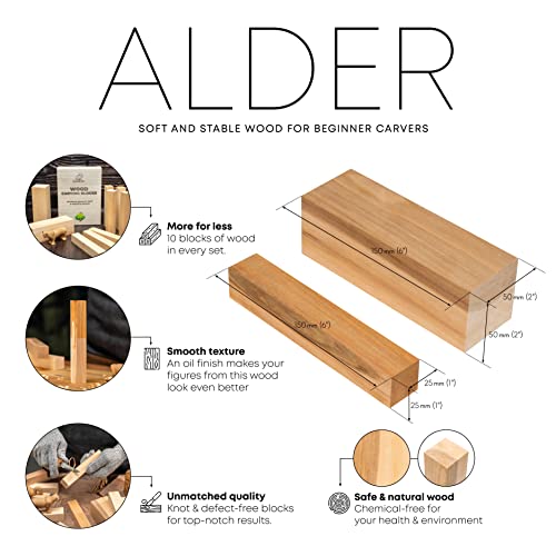 BeaverCraft BW10 Alder Wood Carving Blocks Wood for Whittling Carving Wood Blocks Whittling Wood Wooden Blocks for Crafts Wood Carving Wood Blank BeaverCraft