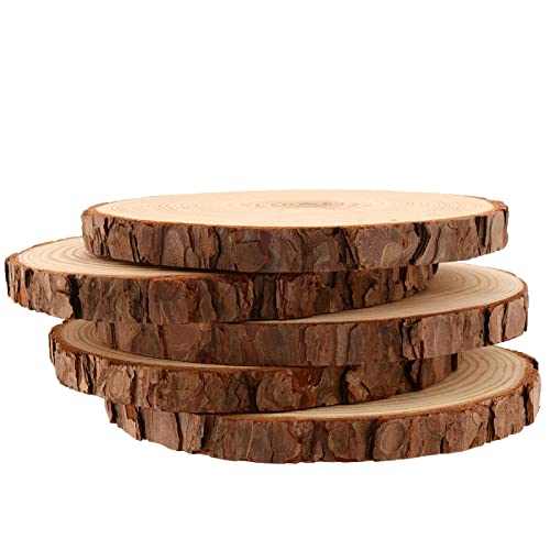 MANCHAP 10 PCS 6.7-7 Inch Drilled Wood Slices, Unfinished Predrilled Wooden Circles with Hanging String, Round Log Discs Log Slices with Holes for MANCHAP
