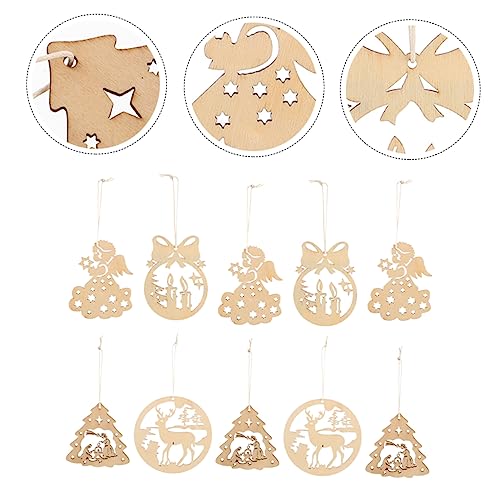 ABOOFAN 80 Pcs Christmas Ornaments Xmas Unfinished Hanging Slices Christmas Unfinished Wood Slices Christmas Wood Embellishments Wood Snowflake ABOOFAN