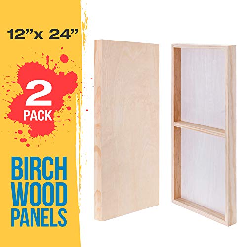 U.S. Art Supply 12" x 24" Birch Wood Paint Pouring Panel Boards, Gallery 1-1/2" Deep Cradle (Pack of 2) - Artist Depth Wooden Wall Canvases - U.S. Art Supply