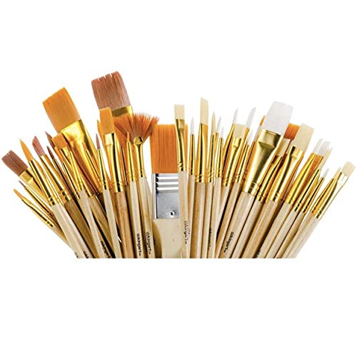 KINGART Mixed Media Brushes, Set of 50, Assorted Sizes, Good for All Projects KINGART