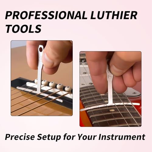 9 Pcs Guitar Radius Gauge Set String Gauges and Fretboard Luthier Tools for Guitar Repair Bass Music Tool Kit with Understring Radius Gauge BRBASAP