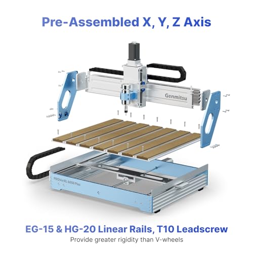 Genmitsu CNC Machine PROVerXL 6050 Plus for Metal Wood Acrylic MDF Carving, GRBL Control, 3 Axis Milling CNC Router Machine, Hybrid Table, Working Genmitsu