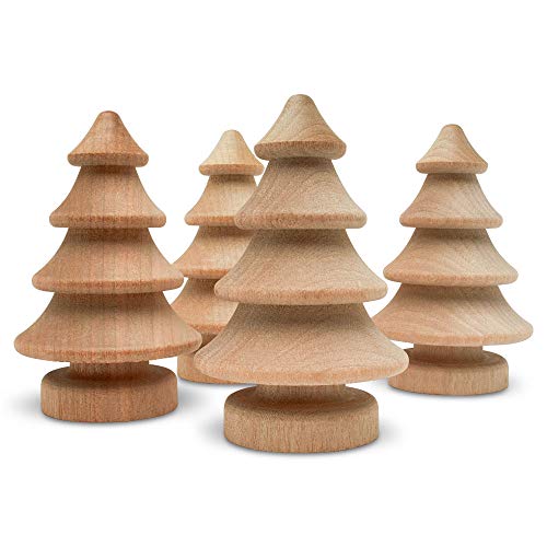 Mini Wooden Christmas Tree 2-3/4 inch, Pack of 10 Unfinished Wood Miniature Trees for Christmas Crafts, Peg People, Nature Table, and Small World Woodpeckers