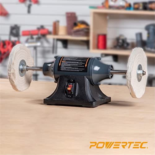 POWERTEC BF800 Slow Speed and Long Shift Bench Buffer Polisher with Buffing Wheels, 8 Inch Buffing & Polishing Bench Grinder Machine for Metal, POWERTEC
