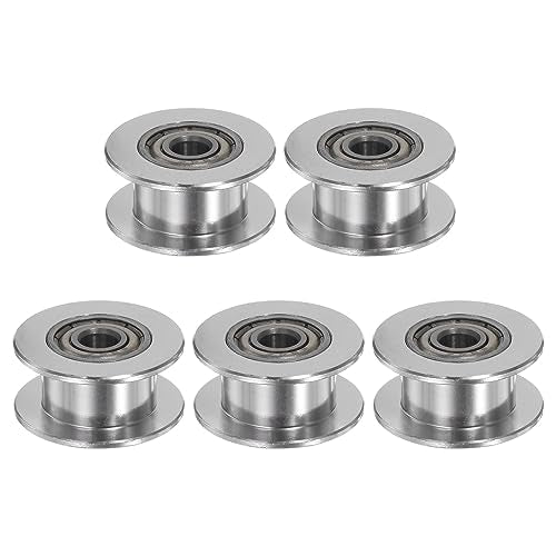 HARFINGTON 5pcs 2GT Idler Pulley 4mm Bore 18mm Dia. Aluminum Timing Belt Toothless for 6mm Width Belt 3D Printer CNC Machine Accessories, Silver Tone HARFINGTON